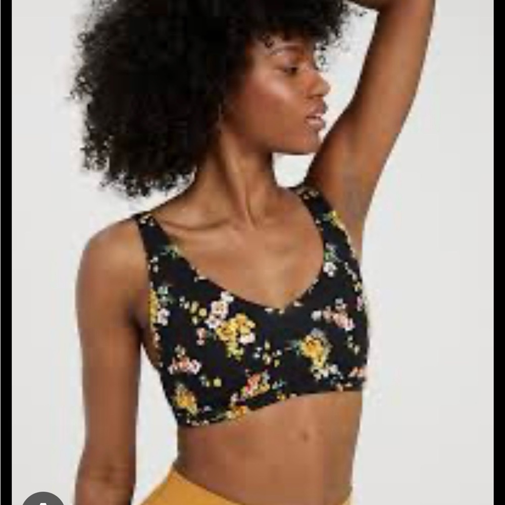 Aerie Floral Sports Bra - Black and Yellow